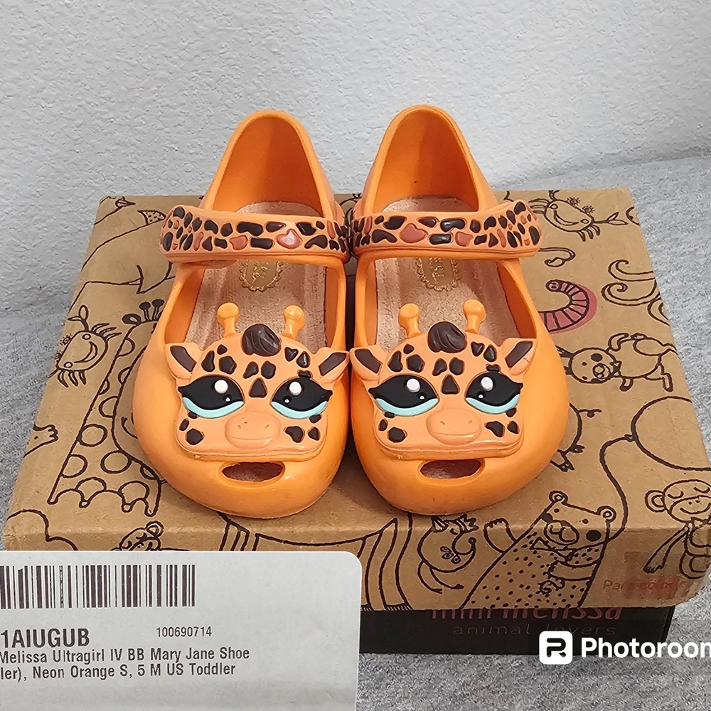 Mini Melissa Kids' Ultragirl Neon Orange Giraffe Shoes